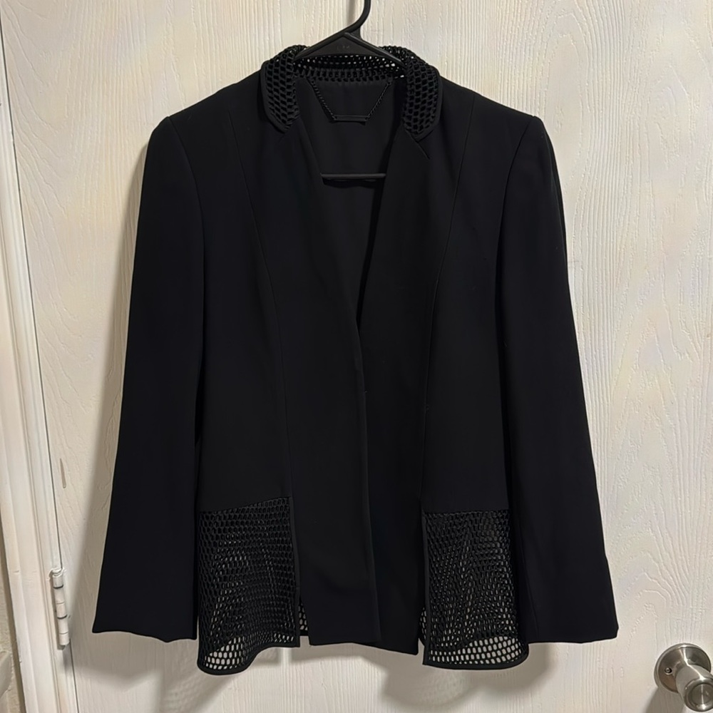 Elie Tahari Women's 8 Black Blazer Jacket‎ Bottom & Collar Mesh Cut Long Sleeved